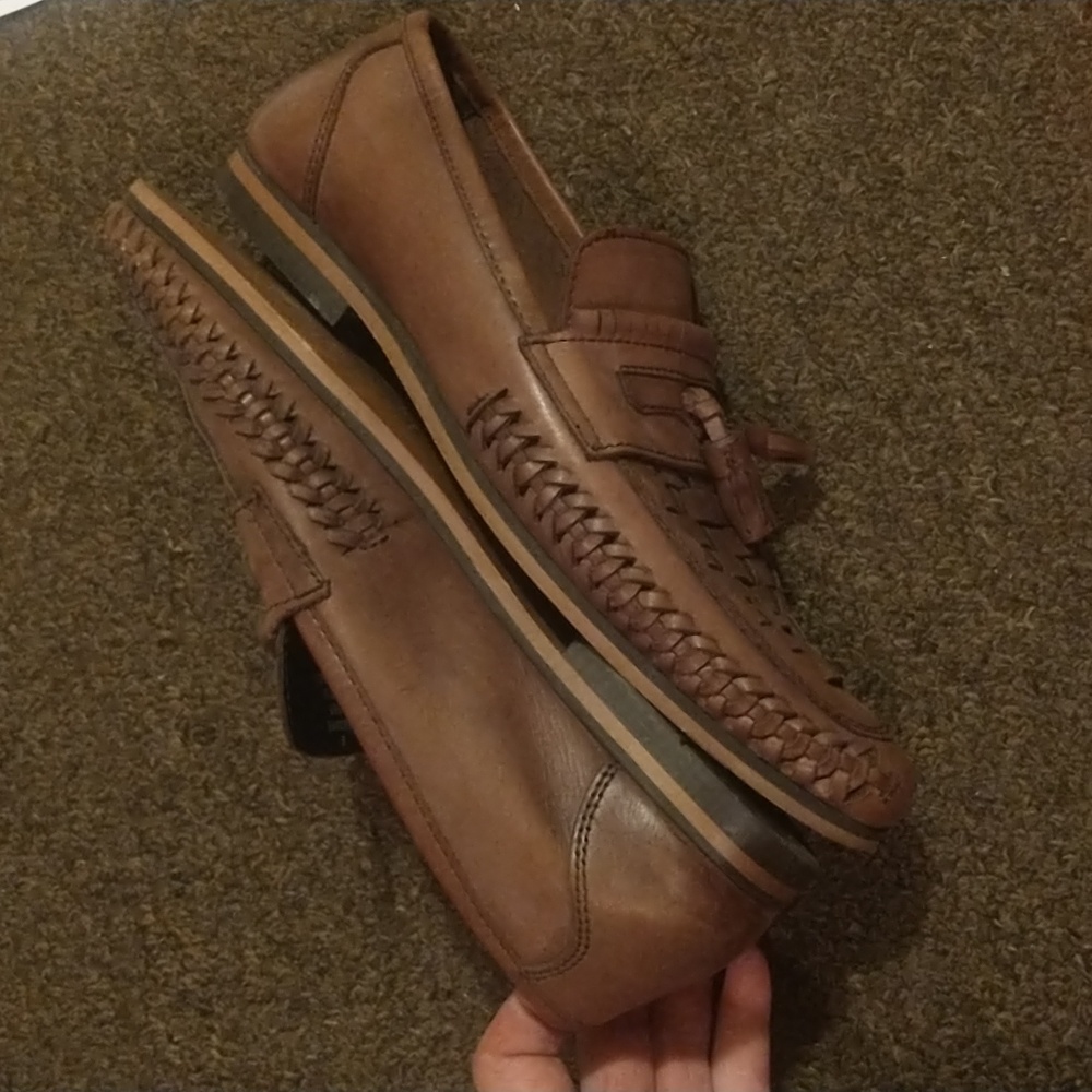 ASOS WALK LONDON Cognac Woven Leather Saddle Loafers Ft Apron Tops & Tasselling